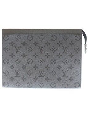 Louis Vuitton Monogram Eclipse Reverse Pochette Voyage Clutch Dark Gray Silver